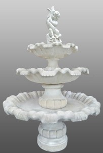 Casa Padrino Fuente de Jardín Barroco Niño con Pescado Blanco Ø 130 x H. 186 cm - Fuente de 3 Niveles