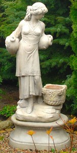 Casa Padrino Sculpture Gargouille Art Nouveau Femme avec Cruches et un Pot de Fleurs Décoratif Gris 63 x 61 x H. 140 cm - Statue Déco de Jardin Statue en Pierre