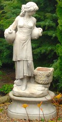 Casa Padrino Sculpture Gargouille Art Nouveau Femme avec Cruches et un Pot de Fleurs Décoratif Gris 63 x 61 x H. 140 cm - Statue Déco de Jardin Statue en Pierre