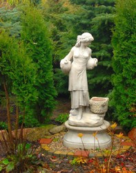 Casa Padrino Sculpture Gargouille Art Nouveau Femme avec Cruches et un Pot de Fleurs Décoratif Gris 63 x 61 x H. 140 cm - Statue Déco de Jardin Statue en Pierre