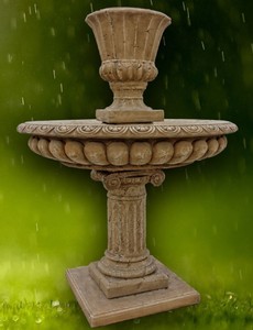 Casa Padrino Fuente de Jardín Barroco Gris Oscuro Ø 114 x H. 153 cm - Magnífica Fuente Redonda con Maceta