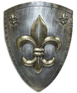 Casa Padrino scudo da cavaliere in metallo giglio di francese argento antico / oro 54 x H. 71 cm - Decorazione Medievale