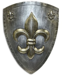 Casa Padrino Bouclier de Chevalier en Métal Lis Français Argent Antique / Or 54 x H. 71 cm - Déco Médiévale