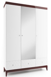 Casa Padrino Armoire de Chambre de Luxe Blanc / Marron Brillant 171,4 x 60 x H. 205 cm - Armoire de Chambre en Bois Massif avec Miroir - Mobilier de Chambre