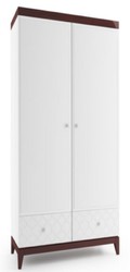 Casa Padrino Luxury Wardrobe White / Glossy Brown 111,2 x 60 x H. 205 cm - Solid Wood Bedroom Cabinet with 2 Doors and 2 Drawers - Bedroom Furniture