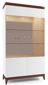 Casa Padrino Luxury Display Cabinet White / Glossy Brown 111.2 x 45 x H. 205 cm - Illuminated Living Room Cabinet with 2 Large Glass Shelves - Living Room Furniture