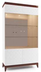 Casa Padrino Gabinetto Vetrina di Lusso Bianco / Marrone Lucido 111,2 x 45 x H. 205 cm - Armadio del Soggiorno Illuminato con 2 Grandi Mensole in Vetro - Mobili Soggiorno