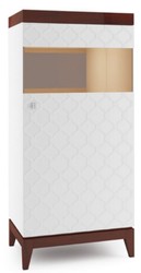 Casa Padrino Gabinetto Vetrina di Lusso Bianco / Marrone Lucido 61 x 45 x H. 132,8 cm - Armadio del Soggiorno Illuminato con Porta - Mobili Soggiorno