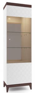 Casa Padrino Luxury Display Cabinet White / Glossy Brown 61 x 45 x H. 205 cm - Illuminated Living Room Cabinet with 2 Glass Shelves - Living Room Furniture