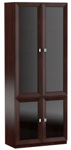 Casa Padrino Armoire de Salon de Luxe Marron Foncé / Argent 90,6 x 44,2 x H. 225,6 cm - Armoire Étagère Armoire de Bureau avec 4 Portes en Verre
