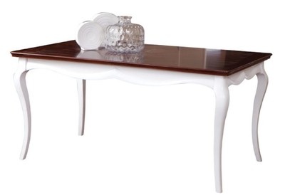 Casa Padrino Mesa de Comedor Art Deco de Lujo Blanco / Marrón Oscuro 160-250 x 90 x H. 77.5 cm - Mesa de Cocina Extensible