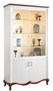 Casa Padrino Armoire Vitrine Art Déco de Luxe Blanc / Brun Foncé 114 x 46,5 x H. 209,5 cm - Armoire de Salon Lumineux avec 4 Portes - Meubles de Salon