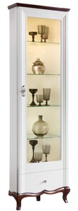 Casa Padrino Armoire Vitrine Art Déco de Luxe Blanc / Brun Foncé 64 x 52,1 x H. 209,5 cm - Armoire de Salon Lumineux avec Porte en Verre et Tiroir - Meubles de Salon