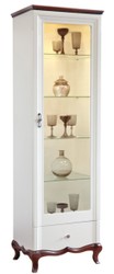 Casa Padrino Gabinetto Vetrina Art Deco di Lusso Bianco / Marrone Scuro 64 x 46,5 x H. 209,5 cm - Armadio del Soggiorno Illuminato con Anta in Vetro e Cassetto - Mobili Soggiorno
