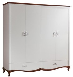 Casa Padrino Luxury Art Deco Bedroom Cabinet White / Dark Brown 204.4 x 62.5 x H. 209.5 cm - Wardrobe with 4 Doors and 2 Drawers - Bedroom Furniture