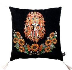 Casa Padrino Luxus Kissen Löwe Schwarz Sonnenblumen Gestickt Embroidery Cushion Luxury Pillow Lion Sunflowers Black Yellow Orange White Interior Einrichtung