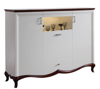 Casa Padrino Gabinetto da Bar Art Deco di Lusso Bianco / Marrone Scuro 164,2 x 46,5 x H. 123 cm - Armadio del Soggiorno Illuminato con 3 Porte e Cassetto