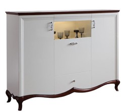 Casa Padrino Luxury Art Deco Bar Cabinet White / Dark Brown 164.2 x 46.5 x H. 123 cm - Illuminated Living Room Cabinet with 3 Doors and Drawer