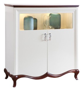 Casa Padrino Gabinetto da Bar Art Deco di Lusso Bianco / Marrone Scuro 114 x 46,5 x H. 123 cm - Armadio del Soggiorno Illuminato con 2 Porte