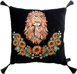 Casa Padrino Luxus Deko Kissen Löwe Schwarz Gold Schwarze Troddeln Stickerei Bestickt Löwenkopf Leion Embroidery Luxury Pillow Cushion Interior Design Möbel Einrichtung Dekokissen