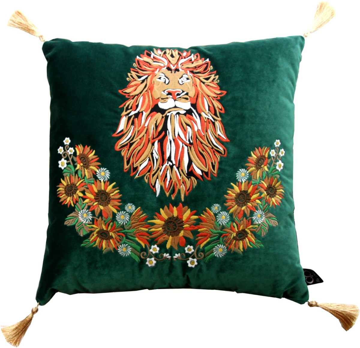 Cuscino decorativo di lusso Casa Padrino con nappe Lion Green / Oro 45 x 45 cm - tessuto di velluto pregiato - qualità di lusso Cuscino decorativo di lusso Casa Padrino con nappe Lion Green / Oro 45 x 45 cm - tessuto di velluto pregiato - qualità di lusso