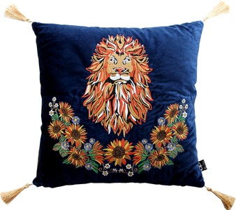 Casa Padrino luxury decorative cushion with tassels Lion Dark Blue / Gold 45 x 45 cm - finest velvet fabric - luxury quality Casa Padrino luxury decorative cushion with tassels Lion Dark Blue / Gold 45 x 45 cm - finest velvet fabric - luxury quality