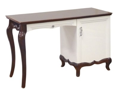 Casa Padrino Scrivania Art Deco di Lusso con Porta e Cassetto Marrone Scuro / Bianco 136,3 x 48 x H. 78,2 cm - Arredo Ufficio