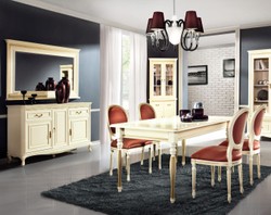 Casa Padrino Mesa de Comedor Barroco de Lujo Crema / Oro 130-330 x 100 x H. 77,5 cm - Mesa de Cocina Extensible