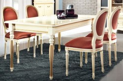 Casa Padrino Conjunto de Comedor Barroco de Lujo Crema / Oro / Naranja - Mesa de Comedor Extensible con 4 Sillas de Comedor - Muebles de Comedor en Estilo Barroco