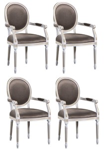Casa Padrino Set di Sala da Pranzo Barocco di Lusso Bianco / Oro / Grigio 59 x 43,5 x H. 98 cm - 4 Sedie da Pranzo con Braccioli - Mobili da Sala da Pranzo