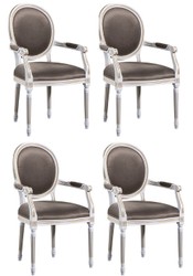 Casa Padrino Conjunto de Sillas de Comedor Barroco de Lujo Blanco / Oro / Gris 59 x 43,5 x H. 98 cm - 4 Sillas de Comedor con Reposabrazos - Muebles de Comedor 