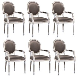 Casa Padrino Conjunto de Sillas de Comedor Barroco de Lujo Blanco / Oro / Gris 59 x 43,5 x H. 98 cm - 6 Sillas de Comedor con Reposabrazos - Muebles de Comedor 