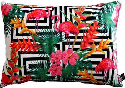 Casa Padrino Luxury Pillow Miami Flamingos & Flowers Multicolor 35 x 55 cm - Finest velvet - Decorative Living Cushion Casa Padrino Luxury Pillow Miami Flamingos & Flowers Multicolor 35 x 55 cm - Finest velvet - Decorative Living Cushion