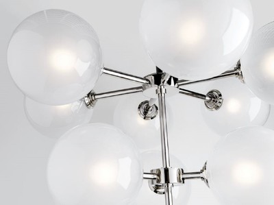 Casa Padrino Luxus LED Kronleuchter Silber Ø 75,6 x H. 63,5 cm - Kronleuchter mit kugelförmigen Lampenschirmen - Luxus Qualität