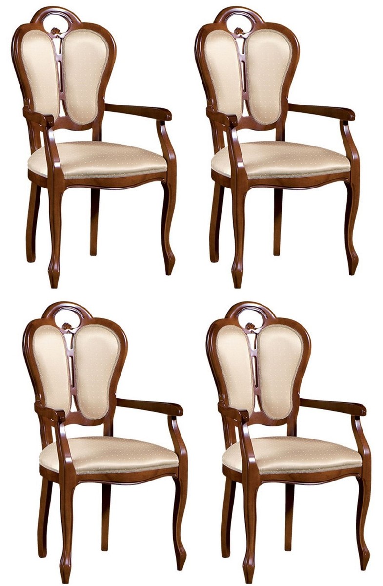 Casa Padrino Set di Sala da Pranzo Barocco di Lusso Marrone / Bianco / Beige 57 x 43 x H. 105 cm - 4 Sedie da Pranzo con Braccioli - Mobili da Sala in Stile Barocco Casa Padrino Set di Sala da Pranzo Barocco di Lusso Marrone / Bianco / Beige 57 x 43 x H. 105 cm - 4 Sedie da Pranzo con Braccioli - Mobili da Sala in Stile Barocco