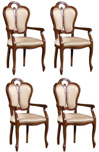 Casa Padrino Set di Sala da Pranzo Barocco di Lusso Marrone / Bianco / Beige 57 x 43 x H. 105 cm - 4 Sedie da Pranzo con Braccioli - Mobili da Sala in Stile Barocco Casa Padrino Set di Sala da Pranzo Barocco di Lusso Marrone / Bianco / Beige 57 x 43 x H. 105 cm - 4 Sedie da Pranzo con Braccioli - Mobili da Sala in Stile Barocco