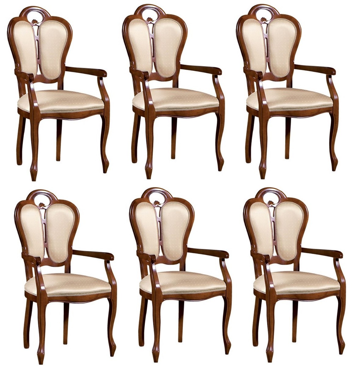 Casa Padrino Conjunto de Sillas de Comedor Barroco de Lujo Marrón / Blanco / Beige 57 x 43 x H. 105 cm - 6 Sillas de Comedor con Reposabrazos - Muebles de Comedor de Estilo Barroco Casa Padrino Conjunto de Sillas de Comedor Barroco de Lujo Marrón / Blanco / Beige 57 x 43 x H. 105 cm - 6 Sillas de Comedor con Reposabrazos - Muebles de Comedor de Estilo Barroco