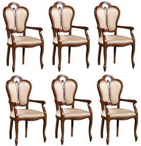 Casa Padrino Set di Sala da Pranzo Barocco di Lusso Marrone / Bianco / Beige 57 x 43 x H. 105 cm - 6 Sedie da Pranzo con Braccioli - Mobili da Sala in Stile Barocco Casa Padrino Set di Sala da Pranzo Barocco di Lusso Marrone / Bianco / Beige 57 x 43 x H. 105 cm - 6 Sedie da Pranzo con Braccioli - Mobili da Sala in Stile Barocco