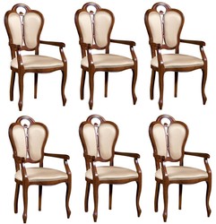 Casa Padrino Ensemble de Chaises de Salle à Manger Baroque de Luxe Marron / Blanc / Beige 57 x 43 x H. 105 cm - 6 Chaises de Salle à Manger avec Accoudoirs - Meubles de Salle à Manger dans le Style Baroque Casa Padrino Ensemble de Chaises de Salle à Manger Baroque de Luxe Marron / Blanc / Beige 57 x 43 x H. 105 cm - 6 Chaises de Salle à Manger avec Accoudoirs - Meubles de Salle à Manger dans le Style Baroque