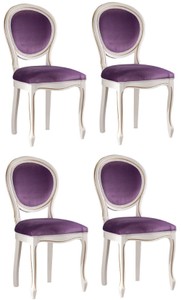 Casa Padrino Set di Sala da Pranzo Barocco di Lusso Bianco / Oro / Viola 47 x 42 x H. 98,5 cm - 4 Sedie da Pranzo - Mobili da Sala da Pranzo Barocco 