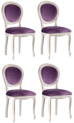 Casa Padrino Ensemble de Chaises de Salle à Manger Baroque de Luxe Blanc / Or / Violet 47 x 42 x H. 98,5 cm - 4 Chaises de Salle à Manger - Meubles de Salle à Manger Baroque 