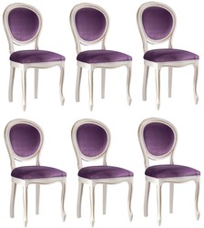 Casa Padrino Ensemble de Chaises de Salle à Manger Baroque de Luxe Blanc / Or / Violet 47 x 42 x H. 98,5 cm - 6 Chaises de Salle à Manger - Meubles de Salle à Manger Baroque Casa Padrino Ensemble de Chaises de Salle à Manger Baroque de Luxe Blanc / Or / Violet 47 x 42 x H. 98,5 cm - 6 Chaises de Salle à Manger - Meubles de Salle à Manger Baroque