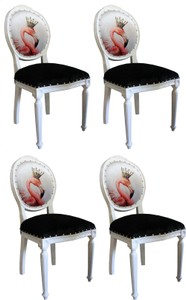Casa Padrino Set di Sala da Pranzo Barocco di Lusso Fenicottero con Corona Bianco / Nero / Multicolore 48 x 50 x H. 98 cm - 4 Sedie da Pranzo Fatte a Mano con Strass Bling Bling - Arredamento Barocco Sala da Pranzo Casa Padrino Set di Sala da Pranzo Barocco di Lusso Fenicottero con Corona Bianco / Nero / Multicolore 48 x 50 x H. 98 cm - 4 Sedie da Pranzo Fatte a Mano con Strass Bling Bling - Arredamento Barocco Sala da Pranzo