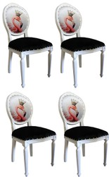 Casa Padrino Ensemble de Chaises de Salle à Manger Baroque de Luxe Flamant avec Couronne Blanc / Noir / Multicolore 48 x 50 x H. 98 cm - 4 Chaises Faites Main avec Bling Bling Strass - Mobilier de Salle à Manger Baroque Casa Padrino Ensemble de Chaises de Salle à Manger Baroque de Luxe Flamant avec Couronne Blanc / Noir / Multicolore 48 x 50 x H. 98 cm - 4 Chaises Faites Main avec Bling Bling Strass - Mobilier de Salle à Manger Baroque