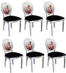 Casa Padrino Luxus Barock Esszimmer Set 6 Esszimmerstühle Flamingo mit Krone Weiß / Schwarz / Mehrfarbig casa padrino luxus barock esszimmer set 6 massivholz samt strasssteine bling bling esszimmerstühle küchenstühle flamingo mit krone esszimmer hotel restaurant möbel küchenmöbel