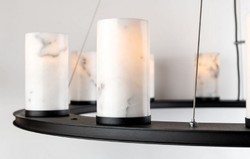 Casa Padrino lámpara colgante de lujo negro / blanco Ø 63,5 x H. 19,1 cm - Lámpara Colgante Redonda con Pantalla de mármol