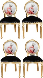 Casa Padrino Set di Sala da Pranzo Barocco di Lusso Fenicottero con Corona Oro / Nero / Multicolore 48 x 50 x H. 98 cm - 4 Sedie da Pranzo Fatte a Mano con Strass Bling Bling - Arredamento Barocco Sala da Pranzo Casa Padrino Set di Sala da Pranzo Barocco di Lusso Fenicottero con Corona Oro / Nero / Multicolore 48 x 50 x H. 98 cm - 4 Sedie da Pranzo Fatte a Mano con Strass Bling Bling - Arredamento Barocco Sala da Pranzo