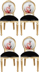 Casa Padrino Ensemble de Chaises de Salle à Manger Baroque de Luxe Flamant avec Couronne Or / Noir / Multicolore 48 x 50 x H. 98 cm - 4 Chaises Faites Main avec Bling Bling Strass - Mobilier de Salle à Manger Baroque Casa Padrino Ensemble de Chaises de Salle à Manger Baroque de Luxe Flamant avec Couronne Or / Noir / Multicolore 48 x 50 x H. 98 cm - 4 Chaises Faites Main avec Bling Bling Strass - Mobilier de Salle à Manger Baroque
