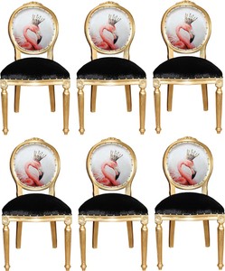 Casa Padrino Set di Sala da Pranzo Barocco di Lusso Fenicottero con Corona Oro / Nero / Multicolore 48 x 50 x H. 98 cm - 6 Sedie da Pranzo Fatte a Mano con Strass Bling Bling - Arredamento Barocco Sala da Pranzo Casa Padrino Set di Sala da Pranzo Barocco di Lusso Fenicottero con Corona Oro / Nero / Multicolore 48 x 50 x H. 98 cm - 6 Sedie da Pranzo Fatte a Mano con Strass Bling Bling - Arredamento Barocco Sala da Pranzo