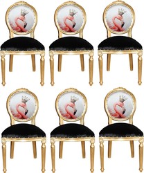 Casa Padrino Ensemble de Chaises de Salle à Manger Baroque de Luxe Flamant avec Couronne Or / Noir / Multicolore 48 x 50 x H. 98 cm - 6 Chaises Faites Main avec Bling Bling Strass - Mobilier de Salle à Manger Baroque Casa Padrino Ensemble de Chaises de Salle à Manger Baroque de Luxe Flamant avec Couronne Or / Noir / Multicolore 48 x 50 x H. 98 cm - 6 Chaises Faites Main avec Bling Bling Strass - Mobilier de Salle à Manger Baroque